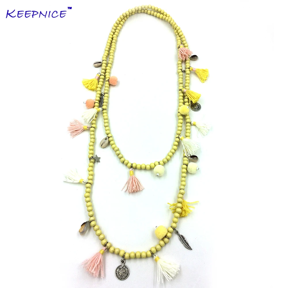 

New Bohemia Boho long beaded Necklaces colorful tassel pendants layered long necklace Multi-Layer statement Necklaces