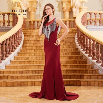 Vintage O-Neck Elegant Evening Gowns Red Wine Beading Tassel Satin 2019 Long Mermaid Prom Dress Party Vestidos Formal OL103299
Vintage O-Neck Elegant Evening Gowns Red Wine Beading Tassel Satin 2019 Long Mermaid Prom Dress Party Vestidos Formal OL103299