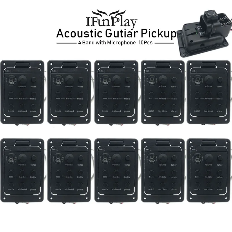 4 Band Guitar Pickups Dual Mode Preamp EQ Tuner Piezo Pickup Equalizer System with Mic Beat Board for Acoustic Guitar
4 Band Guitar Pickups Dual Mode Preamp EQ Tuner Piezo Pickup Equalizer System with Mic Beat Board for Acoustic Guitar