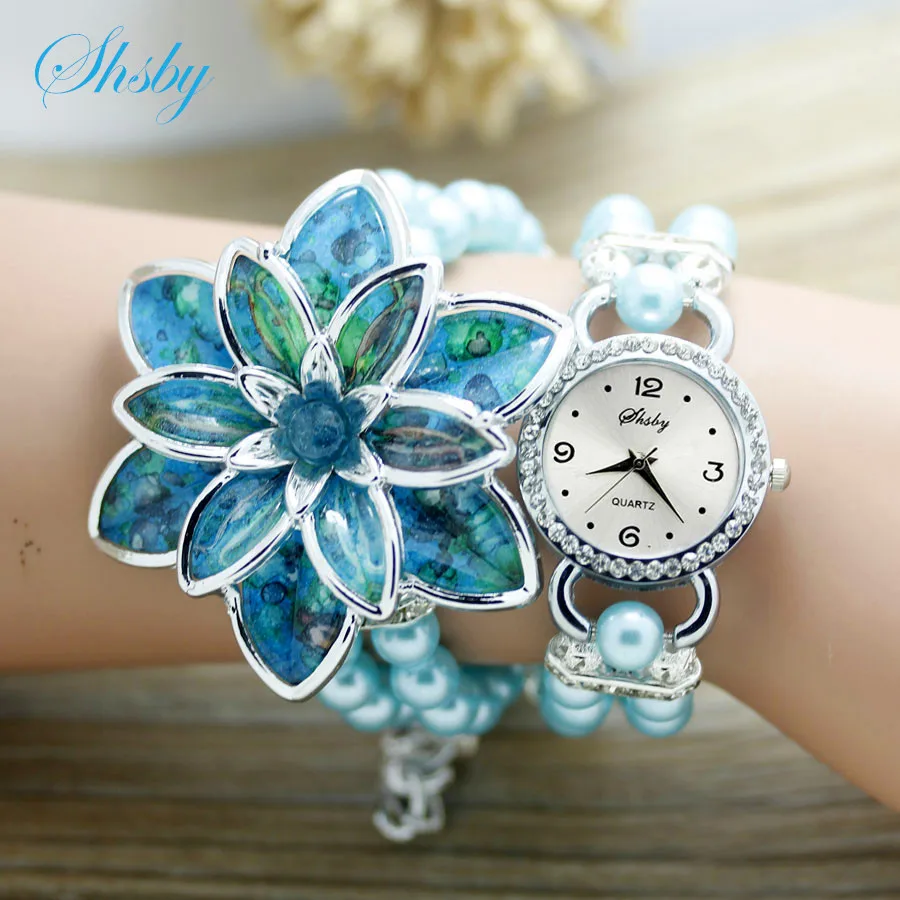 Часы shsby женские кварцевые модные наручные с ремешком из жемчуга браслетом