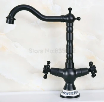 

Black Oil Rubbed Bronze Bathroom Faucet Wash Basin Mixer Sink Faucets Deck Mount Swivel Spout Cold & Hot Water Mixer Taps Wnf644