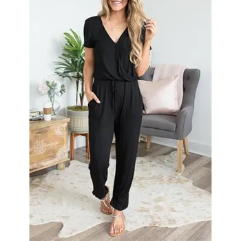 Fashion 2019 Drawstring Short Sleeve Loose Jumpsuit Women Casual V Neck Playsuit Pockets Solid Overalls
Fashion 2019 Drawstring Short Sleeve Loose Jumpsuit Women Casual V Neck Playsuit Pockets Solid Overalls