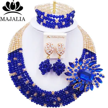 

Majalia Romantic African Jewelery Set Royal blue gold ab Crystal Beads Bride Jewelry Nigerian Wedding Jewelry Sets 5CC0027