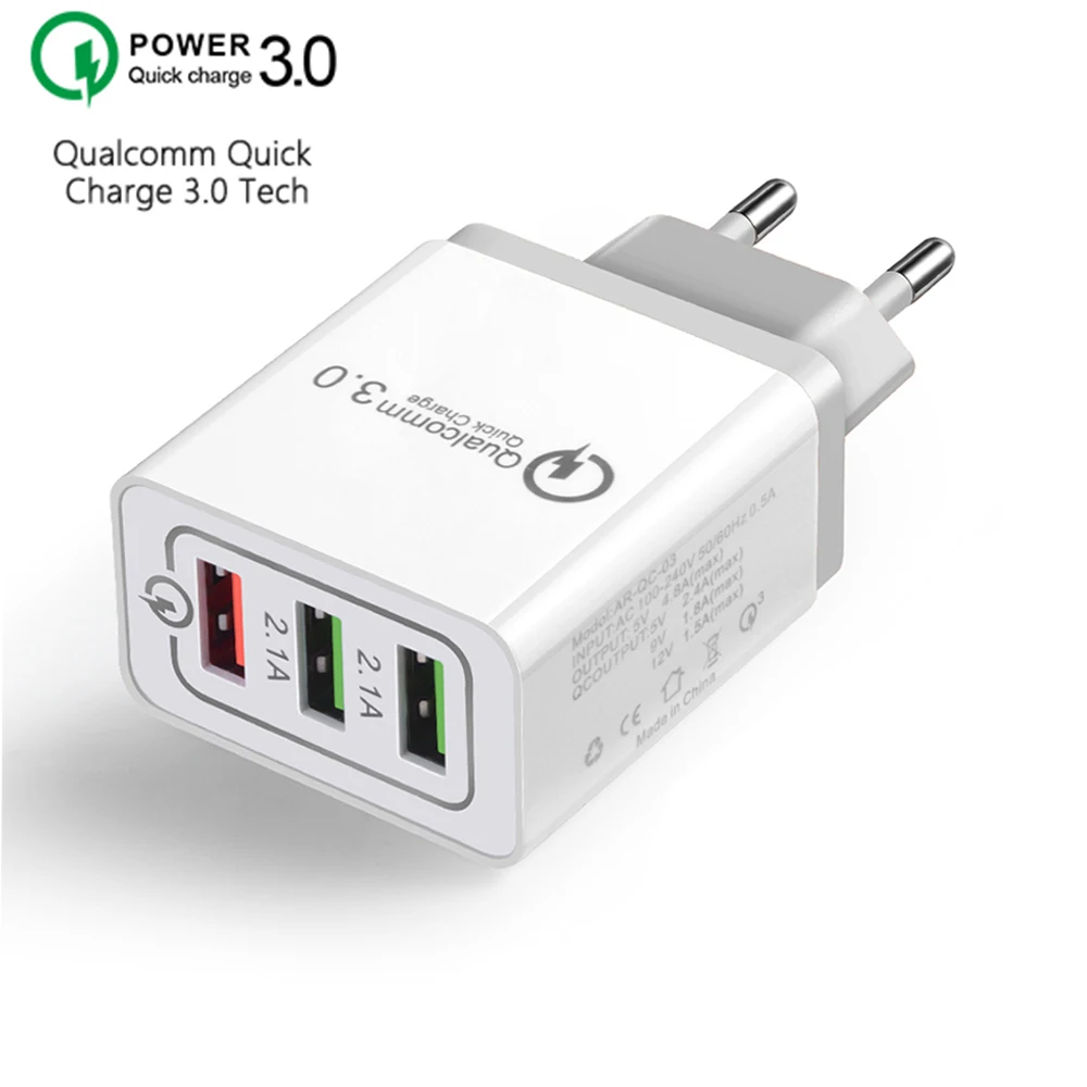 3 Port USB Charger Mobile Phone charge Quick QC 3.0 Fast Charging Wall Charger EU Plug Adapter for iPhone Huawei Xiaomi Samsung
3 Port USB Charger Mobile Phone charge Quick QC 3.0 Fast Charging Wall Charger EU Plug Adapter for iPhone Huawei Xiaomi Samsung