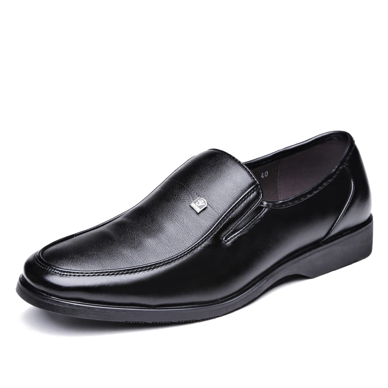 Размера плюс классический Мужские кожаные туфли Круглый носок Модельные Черные