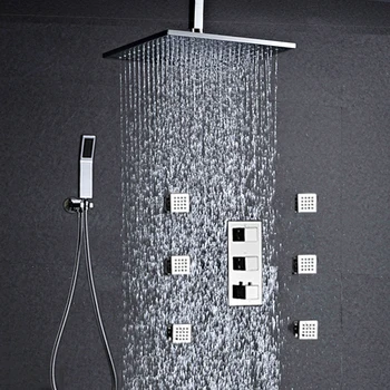 Bath & Shower Faucet Rianfall Shower System 12 inch Square Showerhead Tap Thermostatic Shower Set with 6 pcs Body Spray
Bath & Shower Faucet Rianfall Shower System 12 inch Square Showerhead Tap Thermostatic Shower Set with 6 pcs Body Spray