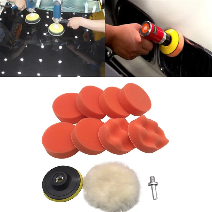 Image Paint Care 10Pcs 3 inch Buffing Pad Kit For Polishing Wheel Auto Car With Drill Adapter Spongecar accessories  car styling