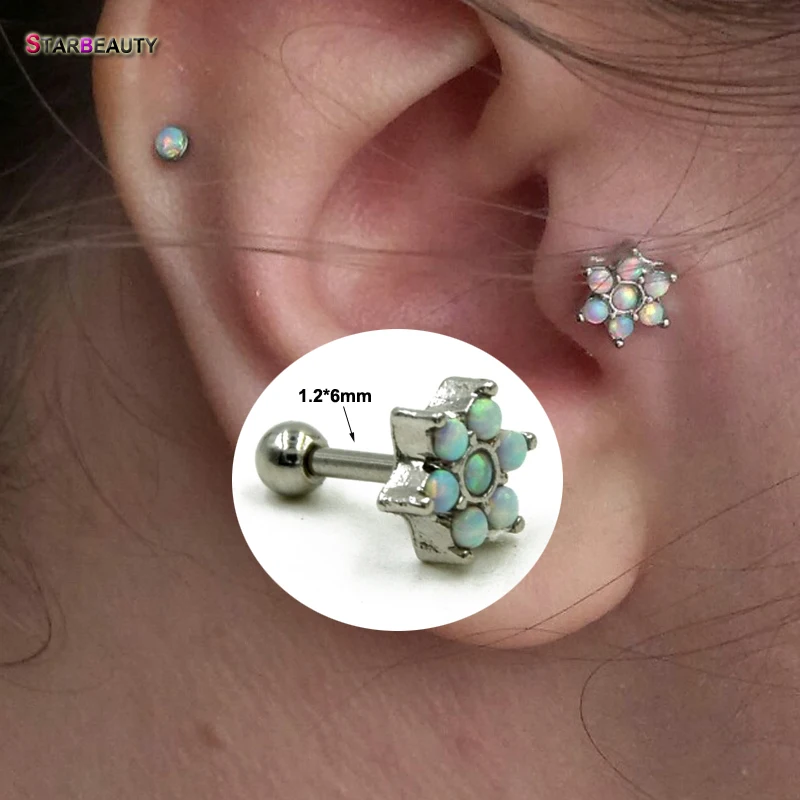 Tragus Helix Labret Ear Lip flower crystal Piercing Jewellery Barbell