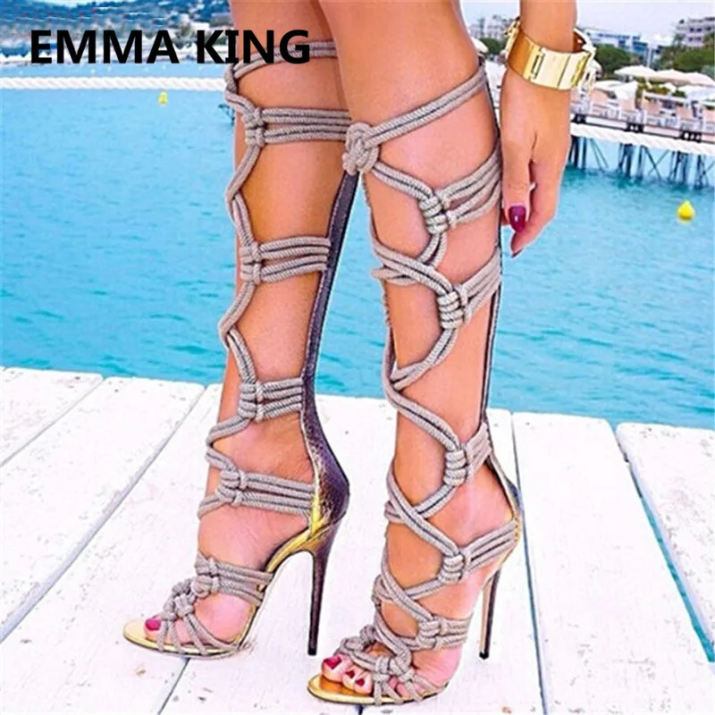 2019 Rope Design Gladiator Knee High Sandals Women Summer Boots Open Toe Cutout Sexy Ladies High Heels Shoes Woman Roman Sandals
2019 Rope Design Gladiator Knee High Sandals Women Summer Boots Open Toe Cutout Sexy Ladies High Heels Shoes Woman Roman Sandals