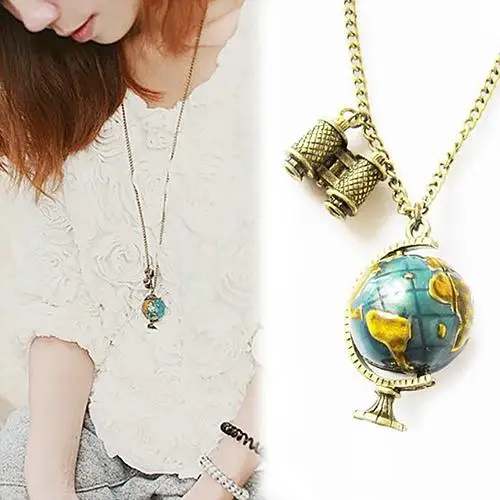Women's Vintage Globe Planet Earth World Map Ball Binocle Pendant Long Necklace Rotatable Globe Aluminum Alloy long Necklace
Women's Vintage Globe Planet Earth World Map Ball Binocle Pendant Long Necklace Rotatable Globe Aluminum Alloy long Necklace