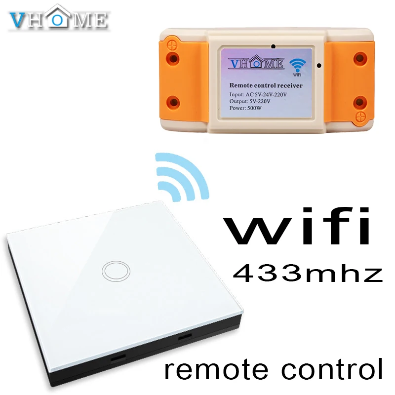 Image smart home Vhome RF433MHZ wireless Glass panel remote control WIFI receiver, for Touch switches, garage doors, electric curtains