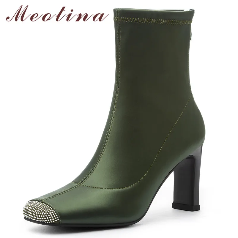 Meotina Autumn Ankle Boots Women Shoes Silk Zipper Thick High Heel Elastic Boots Crystal Square Toe Short Shoes Lady Size 34-39
Meotina Autumn Ankle Boots Women Shoes Silk Zipper Thick High Heel Elastic Boots Crystal Square Toe Short Shoes Lady Size 34-39