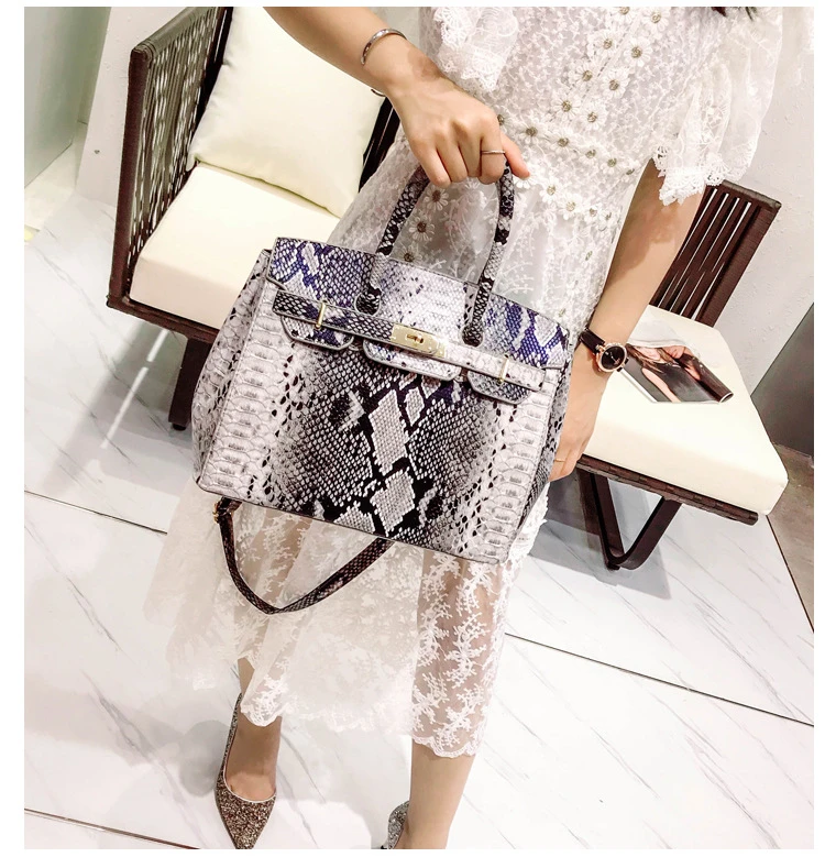Gray Serpentine Patten Women High Quality Birkin Handbags