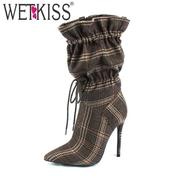 WETKISS Plaid Boots Women Mid Calf Boot Winter Shoes Female High Heels Shoes Ladies Pointed Toe Cross Tied Pleated Party Shoes
WETKISS Plaid Boots Women Mid Calf Boot Winter Shoes Female High Heels Shoes Ladies Pointed Toe Cross Tied Pleated Party Shoes
