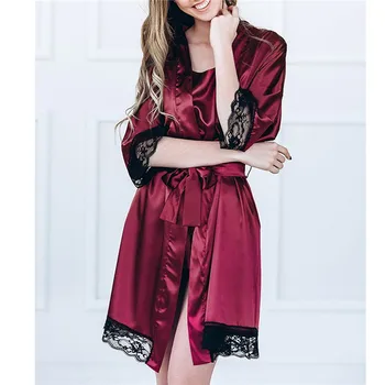 Fashion Women Sexy Black Silk Satin Kimono Robe Lace Lingerie bridesmaid robes peignoir femme E1
Fashion Women Sexy Black Silk Satin Kimono Robe Lace Lingerie bridesmaid robes peignoir femme E1