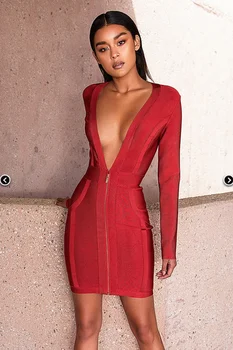 High Quality Red Long Sleeve Bodycon Rayon Bandage Dress Deep V-neck Party Mood Dress
High Quality Red Long Sleeve Bodycon Rayon Bandage Dress Deep V-neck Party Mood Dress