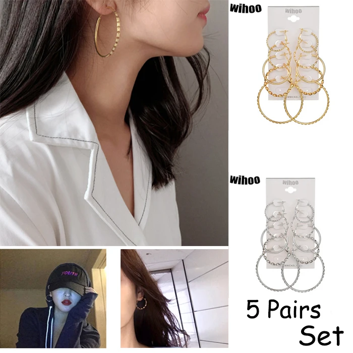 5 Pairs Set Hoop Earrings Spiral Big Circle Woman Fashion Jewelry Girl Card Exaggerated Gift Party Summer Gold Silver Bezel
5 Pairs Set Hoop Earrings Spiral Big Circle Woman Fashion Jewelry Girl Card Exaggerated Gift Party Summer Gold Silver Bezel
