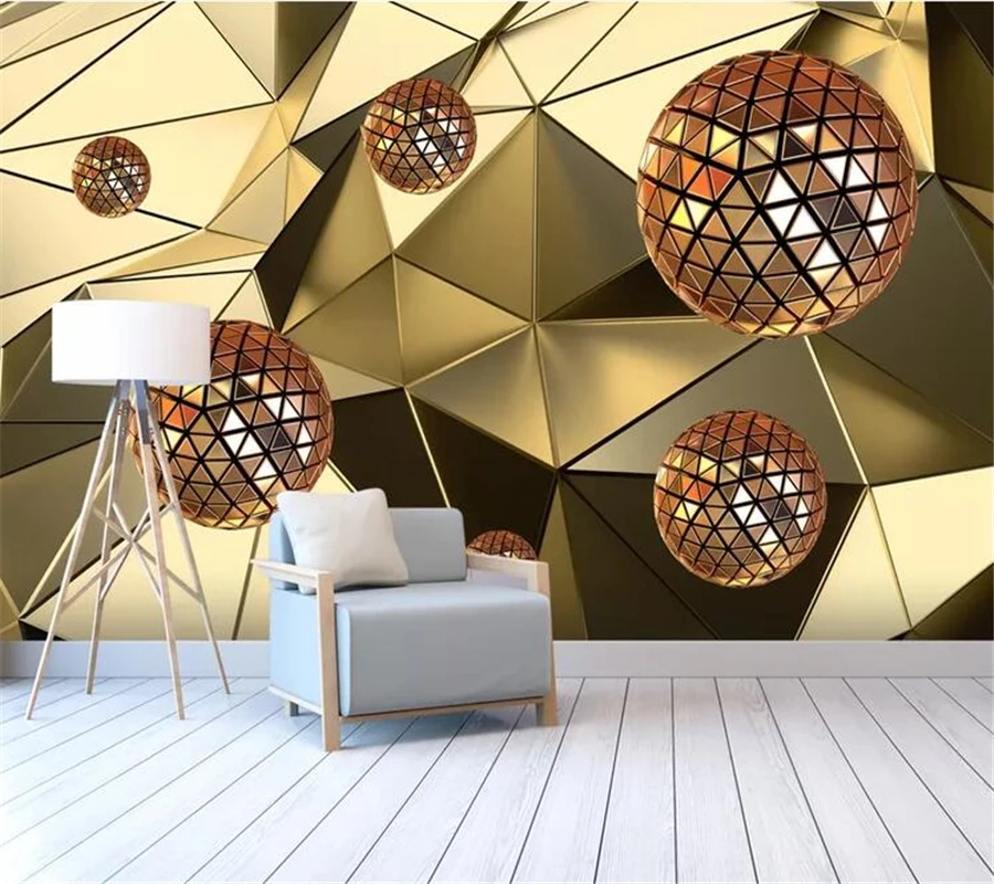 

wellyu Custom wallpaper papel de parede Abstract space metallic gold sphere 3d background wall papier peint wall paper behang