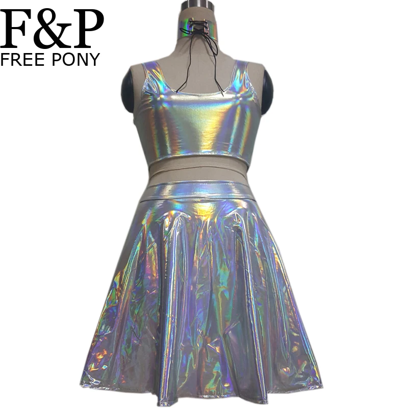 Holographic Choker Skirt Festival Rave Wear Clothes Outfits Crop Top And Skirt Set High Waist Skater Skirt
Holographic Choker Skirt Festival Rave Wear Clothes Outfits Crop Top And Skirt Set High Waist Skater Skirt
