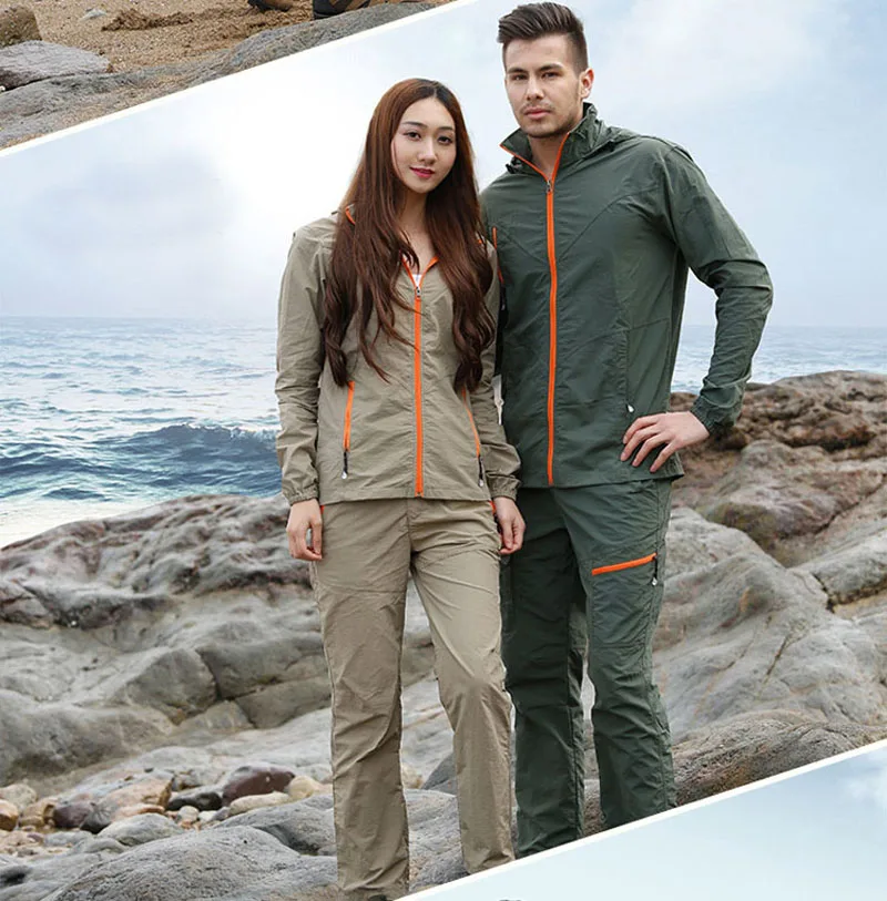 Camping Hiking Clothing Outdoor Sport Men Summer Sun UV Protection Hooded Jacket Set Quick Dry Breathable Women Sportswear Suit 17