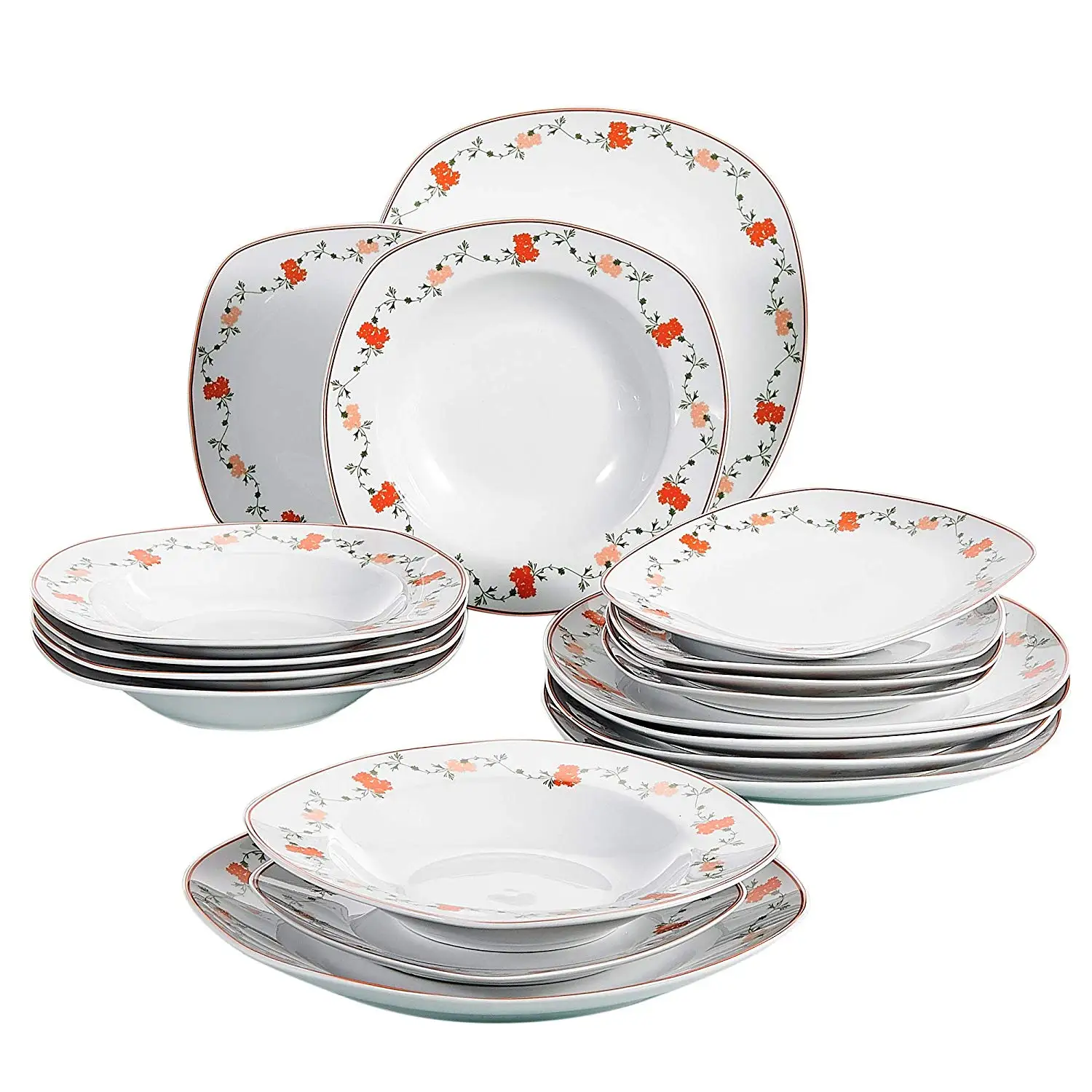 VEWEET GLORIA 18-Piece White Porcelain Flower Pattern Dinner Tableware Plate Set with 6*Dessert Plates,Soup Plates,Dinner Plates
VEWEET GLORIA 18-Piece White Porcelain Flower Pattern Dinner Tableware Plate Set with 6*Dessert Plates,Soup Plates,Dinner Plates