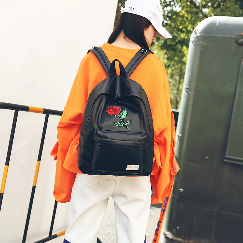 MENGHUO 2018 PU Leather Backpack Women Rose Men Embroidery Backpacks Unisex Couple Travel Bags Students Book Rucksack Mochilas (30)