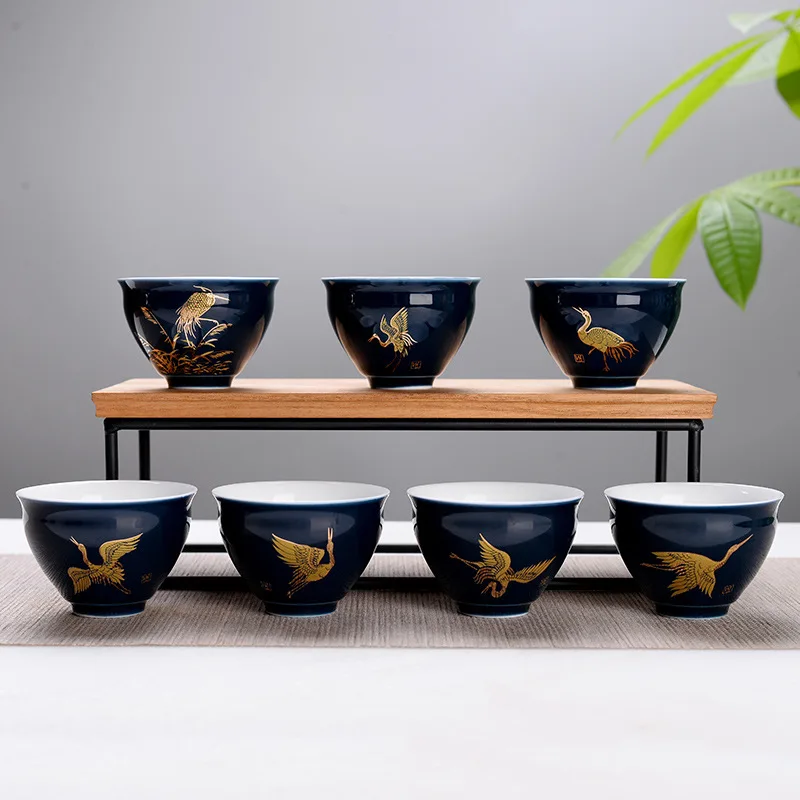New Indigo glaze ceramic tea cup,Painted golden crane pattern Travel Tea Bowl Chinese Porcelain Teacup Set Kung Fu TeaCup 75ml
New Indigo glaze ceramic tea cup,Painted golden crane pattern Travel Tea Bowl Chinese Porcelain Teacup Set Kung Fu TeaCup 75ml