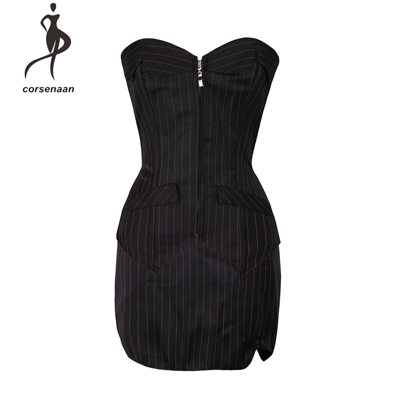 3 Pcs Set Front Zipper Sexy Pinstripe Corset Basque Top With Mini Skirt Secretary Fancy Dress Costume For Party 801#
3 Pcs Set Front Zipper Sexy Pinstripe Corset Basque Top With Mini Skirt Secretary Fancy Dress Costume For Party 801#