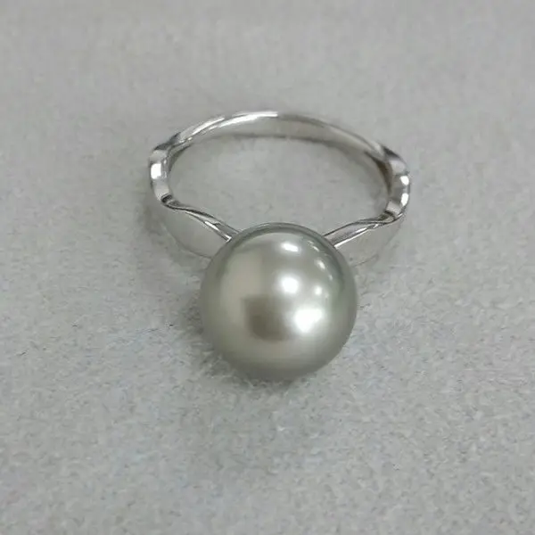 Lustrous 10.5mm Round Gray Genuine Tahitian Cultured Pearl Ring 14k White Gold | Украшения и аксессуары