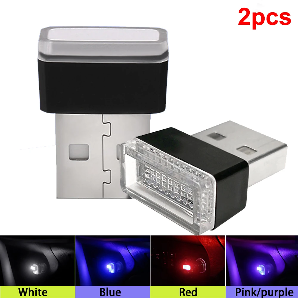2pcs Car Atmosphere Lights 5V USB White Red Blue Pink Purple SUV Car Styling Interior Decoration Decorative Lamp Auto Foot Lamp (1)