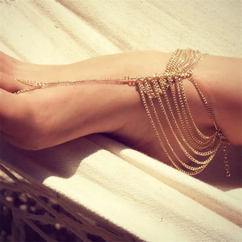 

Vintage GOLD Color Ankle Bracelet Foot Jewelry Barefoot Sandals Anklet For Women Tornozeleira Chaine Cheville Bijoux