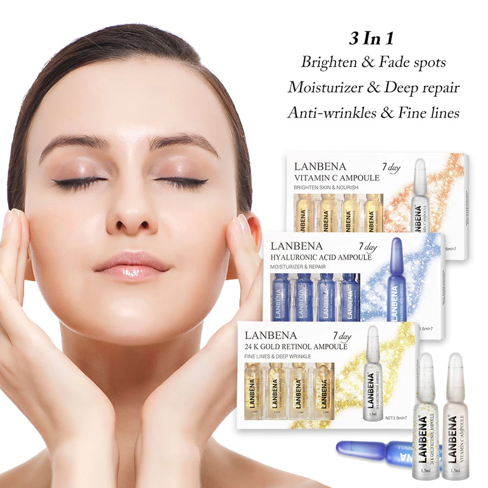 7PCS LANBENA Ampoule Serum Hyaluronic Acid Vitamin C 24K Gold Retinol Q10 Ceramide Anti-Aging Wrinkle Moisturizing for skin care
7PCS LANBENA Ampoule Serum Hyaluronic Acid Vitamin C 24K Gold Retinol Q10 Ceramide Anti-Aging Wrinkle Moisturizing for skin care