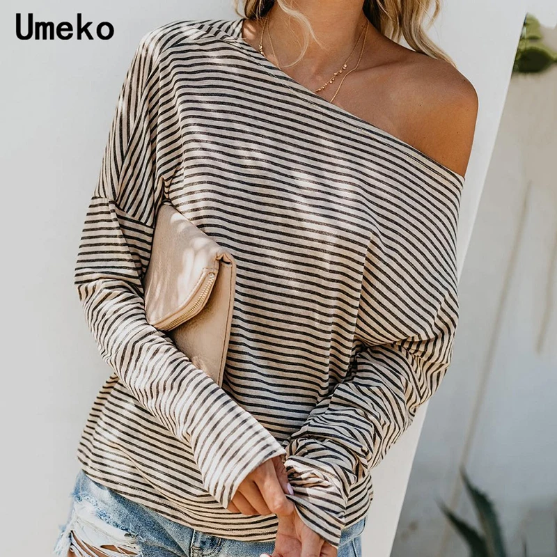 New Fashion 2019 Spring Womens One The Shoudler Tops Striped Batwing Long Sleeve Female Loose Casual Pullover Ladies Shirts
New Fashion 2019 Spring Womens One The Shoudler Tops Striped Batwing Long Sleeve Female Loose Casual Pullover Ladies Shirts
