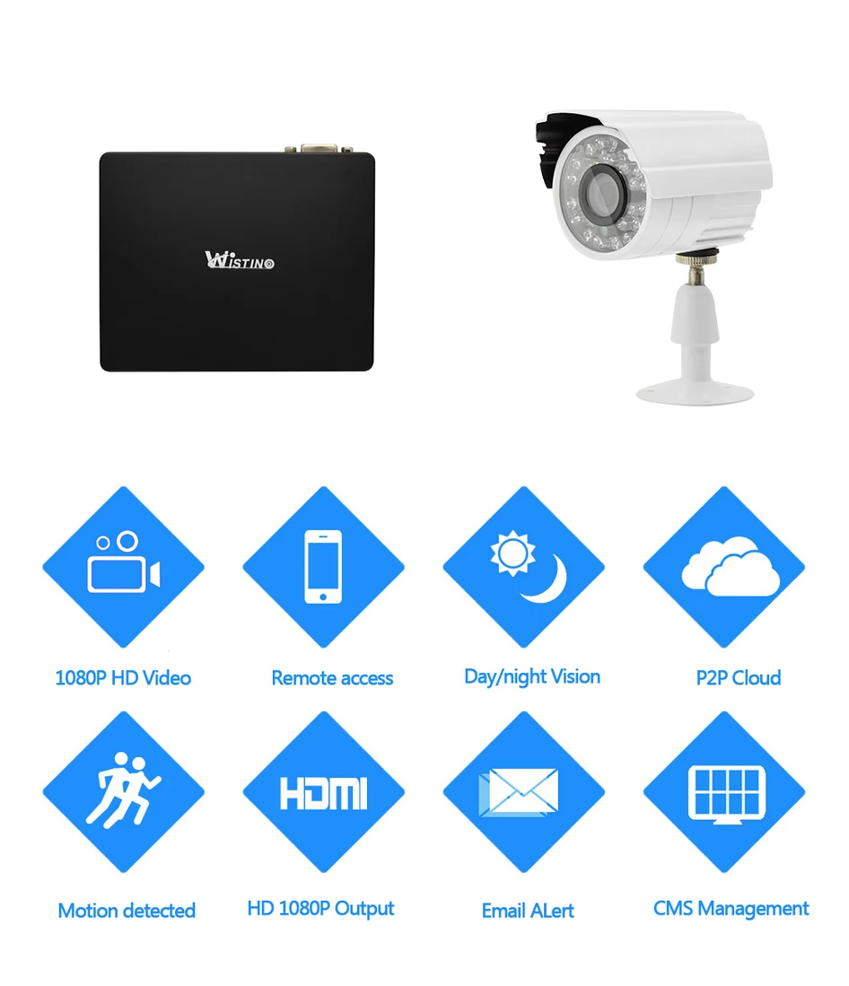 Wistino 1080P Mini AHD Camera Kits 4CH Digital Video Recorder DVR Kit CCTV Security Analog Camera Outdoor IR Video Surveillance (1)