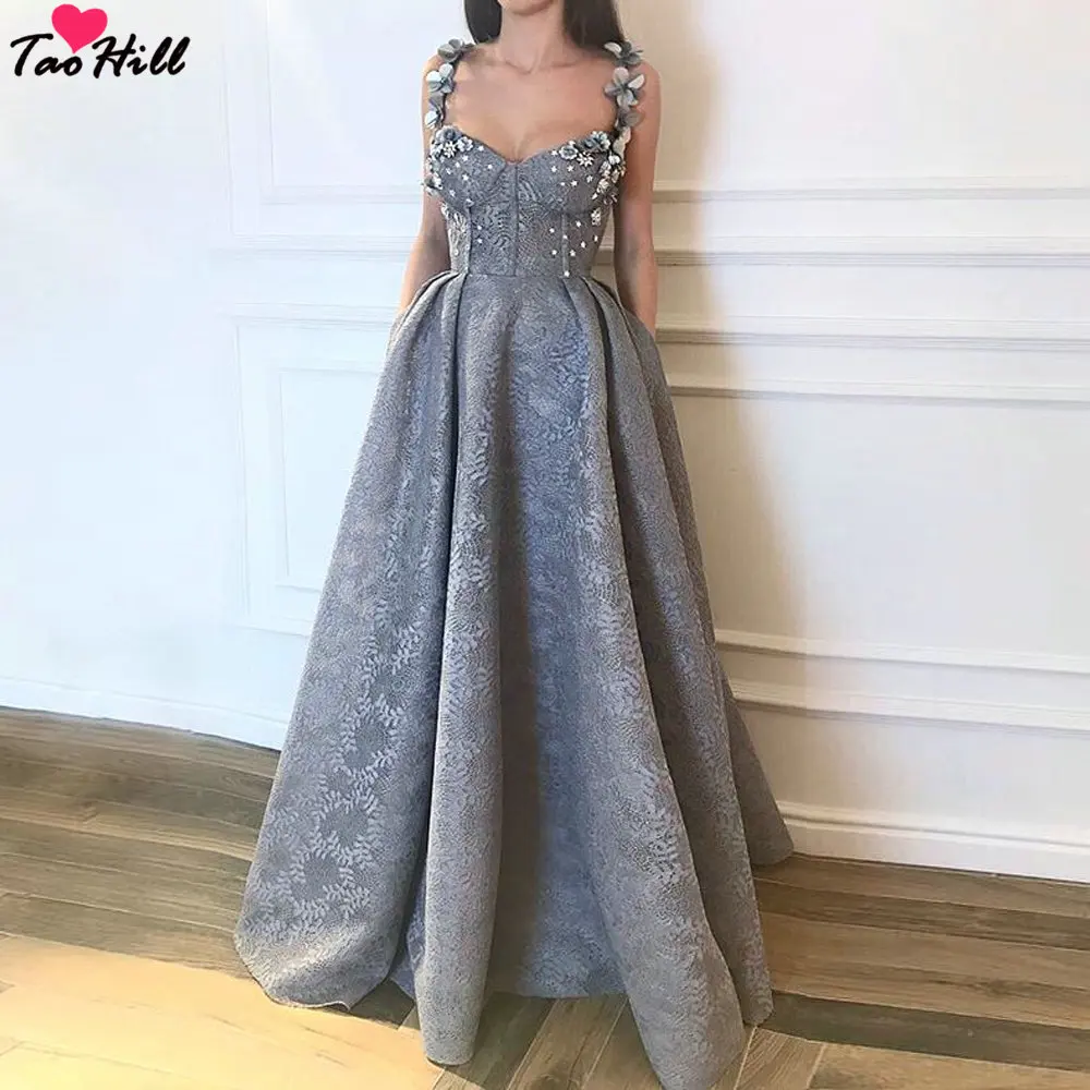 TaoHill A-line Flower Straps Sweetheart Neck Crystals Long Dress with Pocket Elegant Silver Grey Evening Dresses
TaoHill A-line Flower Straps Sweetheart Neck Crystals Long Dress with Pocket Elegant Silver Grey Evening Dresses