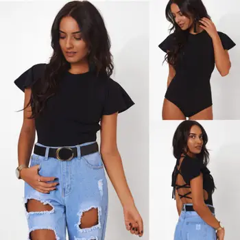 New Women Sexy Lace up Bandage Bodycon Bodysuit Ruffles Short Sleeve Leotard Top Women Short Romper Body Mujer
New Women Sexy Lace up Bandage Bodycon Bodysuit Ruffles Short Sleeve Leotard Top Women Short Romper Body Mujer