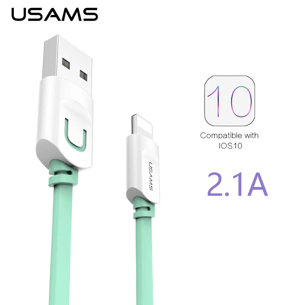 Image For Iphone 6 6s Plus 5s 5 5c Usb Cable IOS 9 USAMS 1m 1.5m Flat Usb Charger wire cobo Sync Data Cable For ipad 4 5 mini 2 air 2