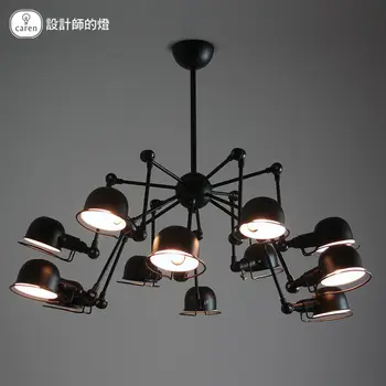 

Vintage loft American Style 12 lights mechanical arm spider chandeliers industrial black ceilng Lamp fixtures Lighting Luminaire