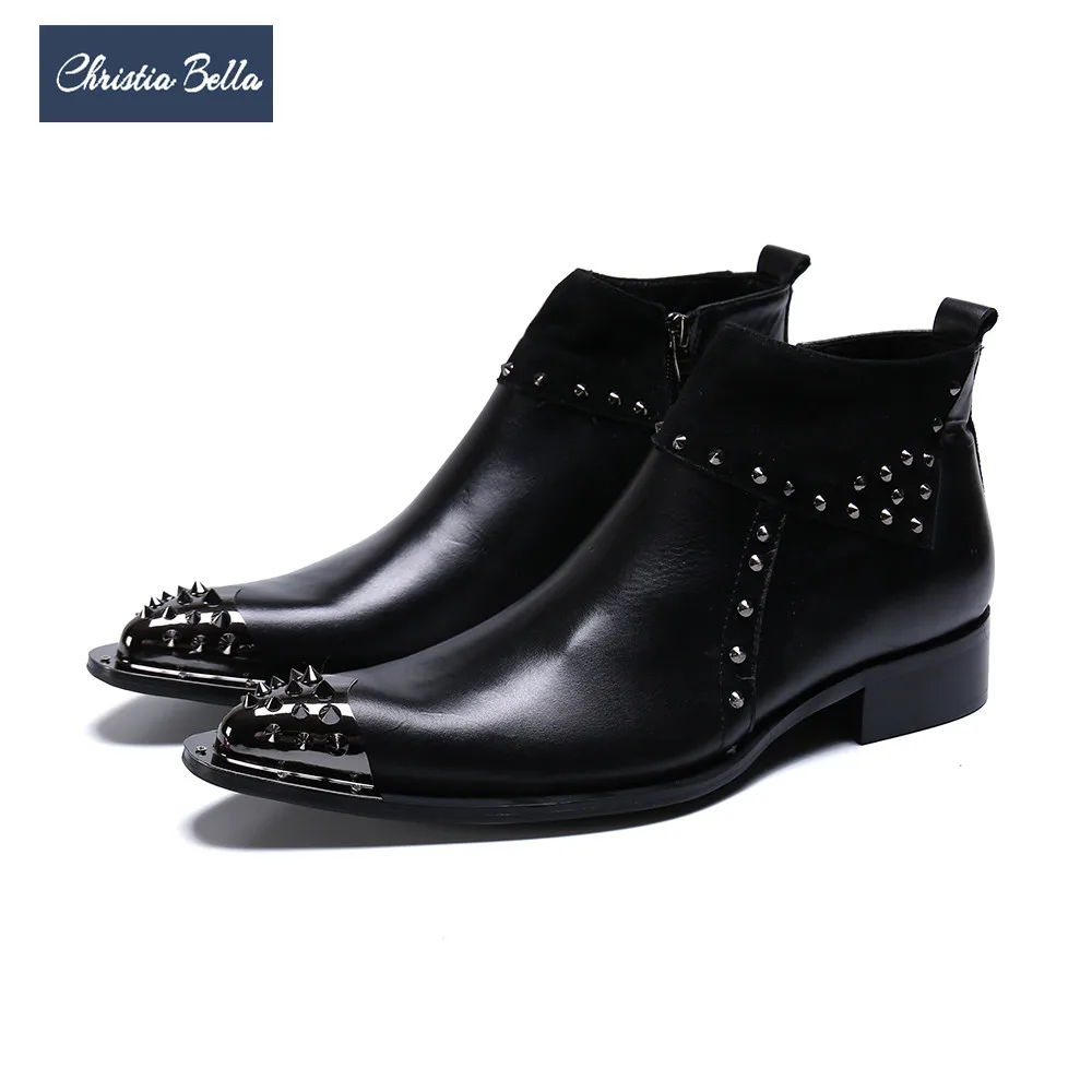 Christia Bella Fashion Rivets Men Ankle Boots Pointed Toe Party Dress Boots Plus Size Cow Leather Men Short Motorcycle Boots
Christia Bella Fashion Rivets Men Ankle Boots Pointed Toe Party Dress Boots Plus Size Cow Leather Men Short Motorcycle Boots