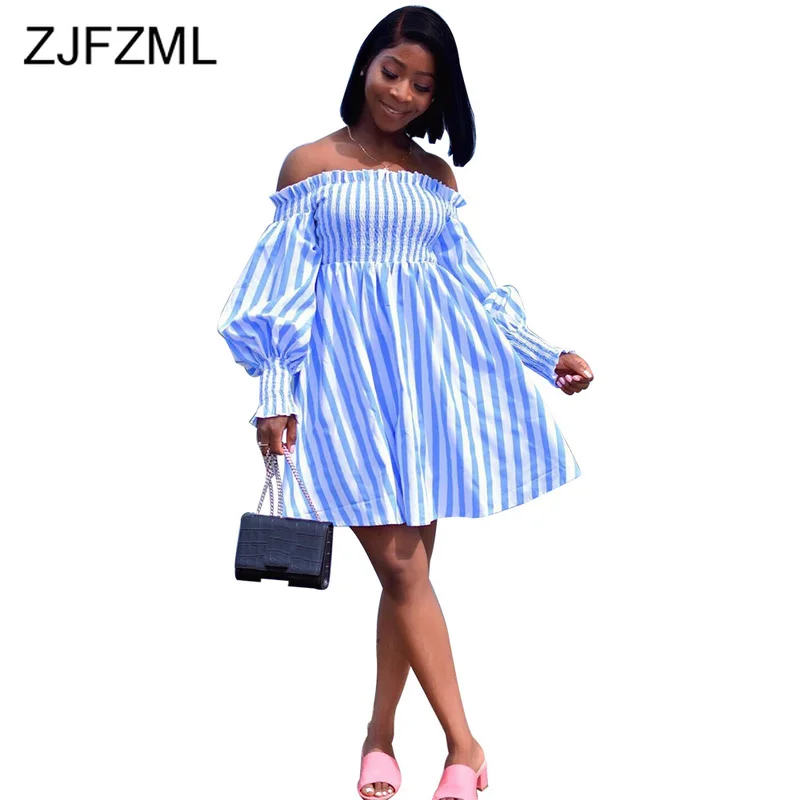 Blue White Vertical Striped Sexy Dress Women Slash Neck Long Lantern Sleeve Party Dress Summer Off Shoulder Backless Beach Dress
Blue White Vertical Striped Sexy Dress Women Slash Neck Long Lantern Sleeve Party Dress Summer Off Shoulder Backless Beach Dress