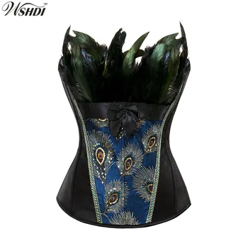 

Sexy Corsets and Bustiers Peacock Embroidery Princess Burlesque Overbust Corset Gothic Feather Clothing Body Shaper Bustier