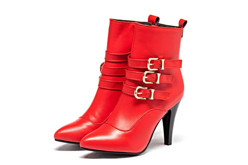 Fashion Ladies Autumn Shoe PU Leather Thin High Heel Woman Ankle Boot Zipper Red Women Motorcycle Female Shoe Size 34-43 
Fashion Ladies Autumn Shoe PU Leather Thin High Heel Woman Ankle Boot Zipper Red Women Motorcycle Female Shoe Size 34-43