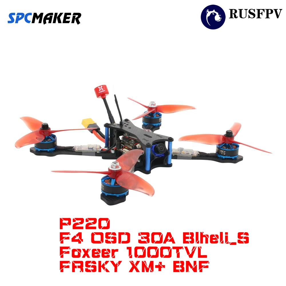 

SPCMAKER P220 Omnibus F4 OSD 30A Blheli_S ESC Foxeer 1000TVL Camera 5.8G 40CH VTX FRSKY XM+ BNF FPV Racing Drone