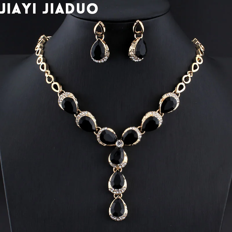 jiayijiaduo Turkish women wedding jewelry sets A variety of colors necklace earrings gold color Black water drop resin material
jiayijiaduo Turkish women wedding jewelry sets A variety of colors necklace earrings gold color Black water drop resin material