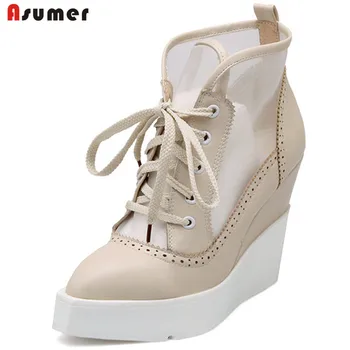 ASUMER 2020 NEW High Heels Wedge Boots Lace Up Sexy Cut-out Mesh Platform Boots Women Elegant Thick Sole Summer Ankle Boots
ASUMER 2020 NEW High Heels Wedge Boots Lace Up Sexy Cut-out Mesh Platform Boots Women Elegant Thick Sole Summer Ankle Boots