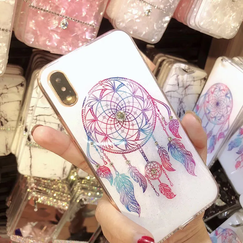 Luxury Bling Diamond Feather Phone Cases For iPhone XR X XS Max 8 7 6 6s Plus Rhinestone Silicone Bumper Hard Back Cover CoqueJPG (1)