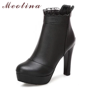 Meotina Winter Ankle Boots for Women High Heels Boots Fashion Lace Platform Short Boots Zip Shoes Women White Black Big Size 43 
Meotina Winter Ankle Boots for Women High Heels Boots Fashion Lace Platform Short Boots Zip Shoes Women White Black Big Size 43