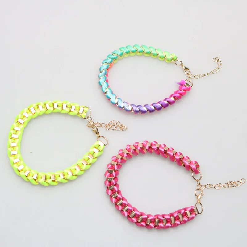 Fashion Fluorescent Color Rope Bracelet Weaving With Thick Gold Chain Chokers Torques Rainbow Neon Color Chunky Bracelet 
Fashion Fluorescent Color Rope Bracelet Weaving With Thick Gold Chain Chokers Torques Rainbow Neon Color Chunky Bracelet