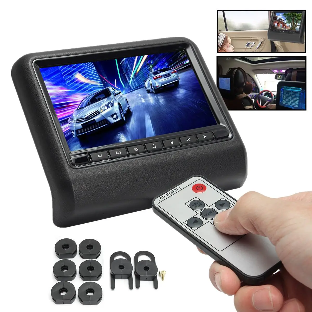 

9 Inch DC 12V 5W Car Headrest Backseat Monitor DVD Video Player Display LCD Screen Mount PAL/NTSC Image Format 2 Way Video Input