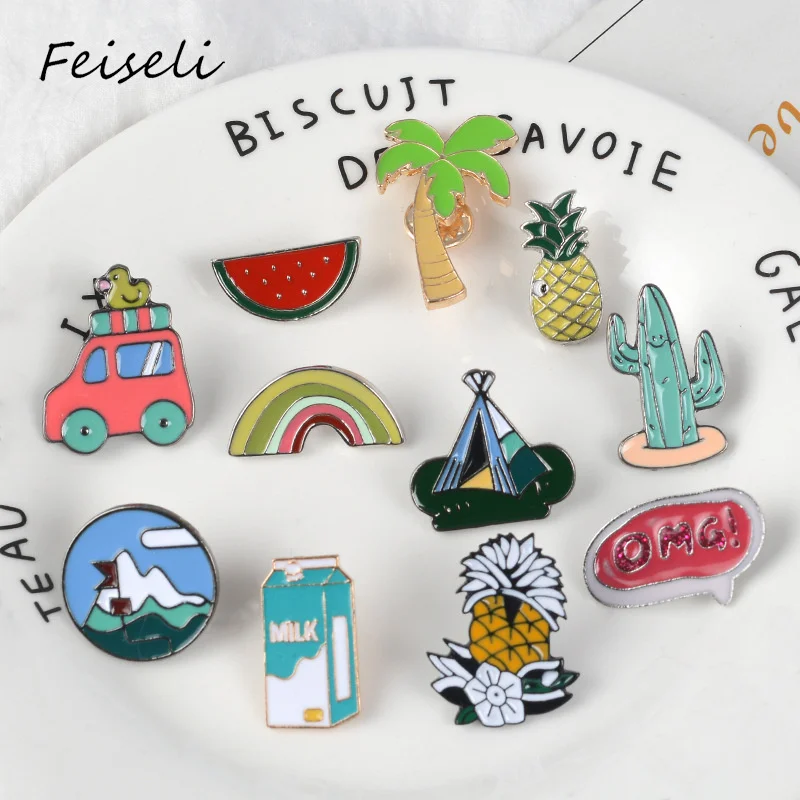 Feiseli Colorful Enamel Rainbow Coconut Tree Watermelon Brooch Pins Denim Hat Milk Car Cactus Shaped Brooch Pins Badge Gift
Feiseli Colorful Enamel Rainbow Coconut Tree Watermelon Brooch Pins Denim Hat Milk Car Cactus Shaped Brooch Pins Badge Gift